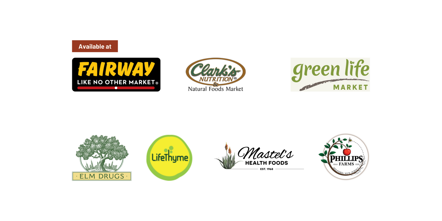 logos of stores that stock herbal tea, einkorn cookies and plant based millet cookies by ayursome wellness