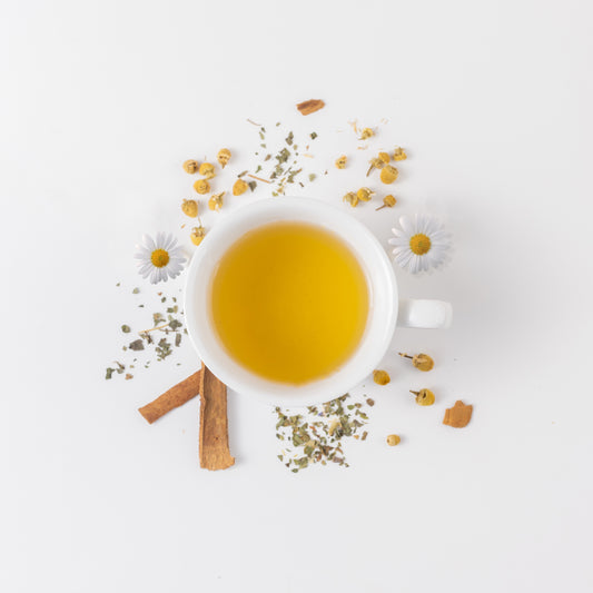 AyurSome’s Calm In A Teacup tea with loose organic Chamomile, lemon balm tea and cinnamon. This herbal tea helps with digestion and sleep and is packed in a recyclable ecofriendly packing. The loose leaf tea can be brewed with an tea infuser or a French press, or simply opt for our compostable tea bags without micro plastic 