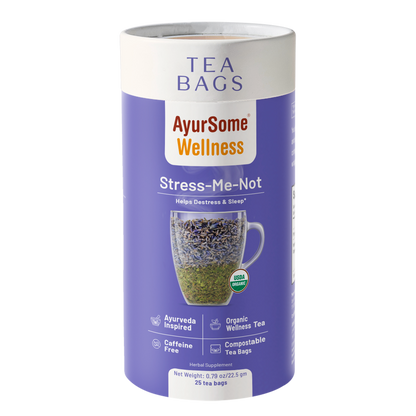 AyurSome Wellness Stress-Me-Not organic lavender lemon balm tea bags tin, USDA certified, caffeine free, compostable tea bags