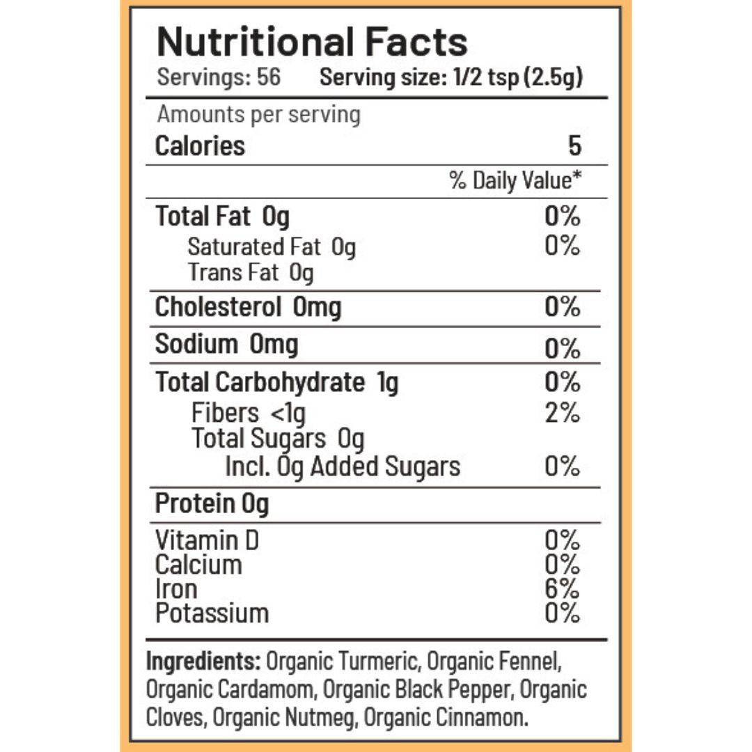Nutritional facts label for a product with specific ingredients listed.
