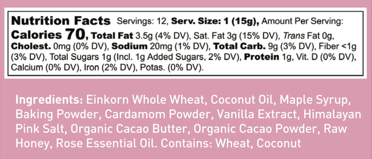 Ingredients of rose cardamom chocolate cookies made with einkorn whole wheat and maple syrup
