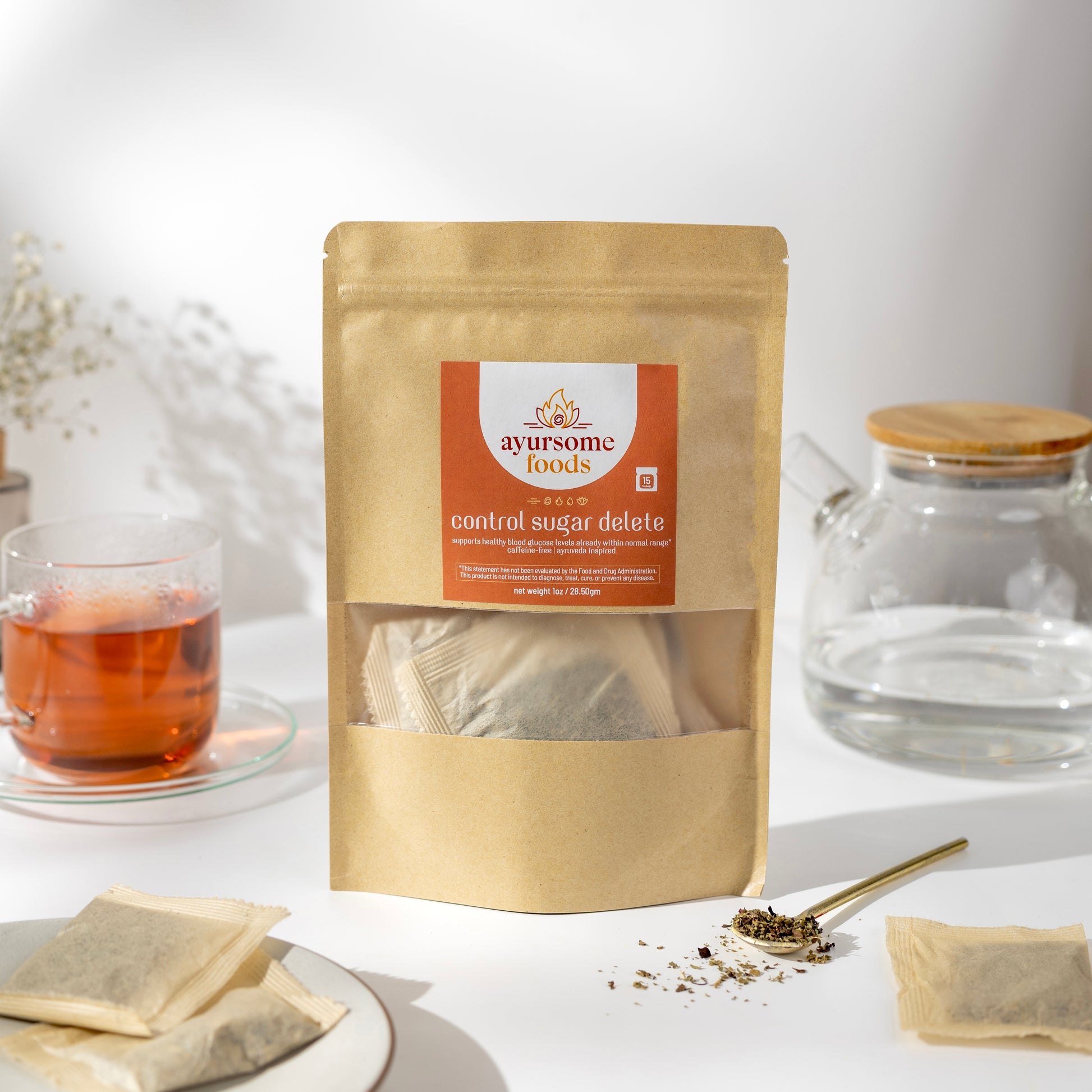Gymnema tea bags, herbal tea with gymnema, holy basil aka tulsi tea, hibiscus tea and cinnamon tea