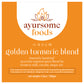 orange label of the immunity boosting turmeric blend. contain ayursome foods' logo, product name, description and net weight