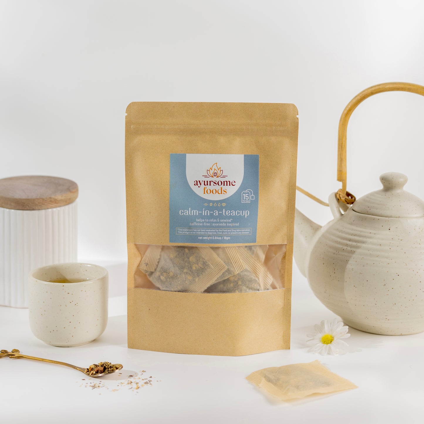 Chamomile and lemon balm tea bag, herbal tea bags for stomach ease and sleep